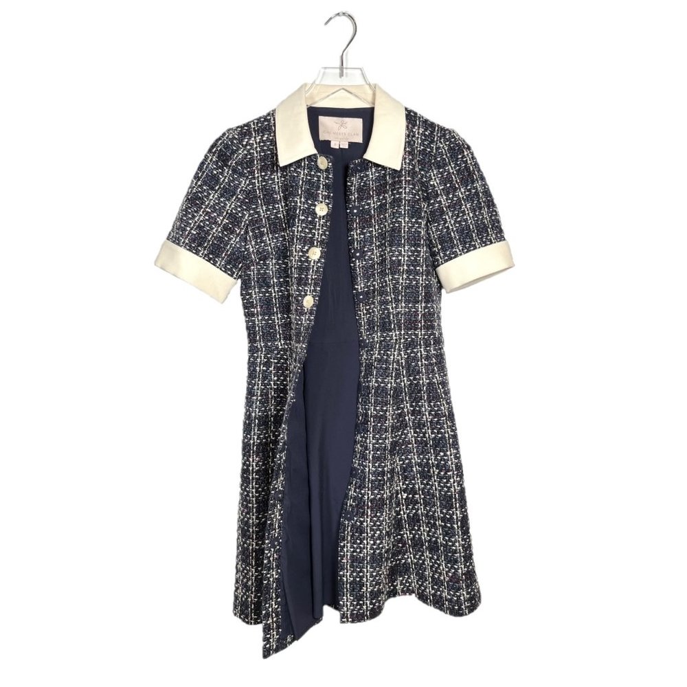 Gal Meets Glam Leslie Boucle Tweed Button Front Fit & Flare Shirt Dress Size 2 - Picture 4 of 7
